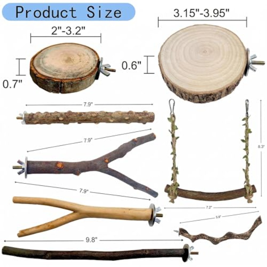 8PCS natural wood bird perches - đánh giá và giá Health & Wellness Expo